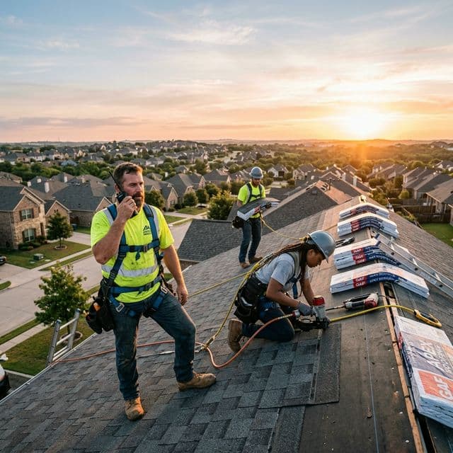 An HVAC tech checking equipment on a commercial rooftop with a tablet